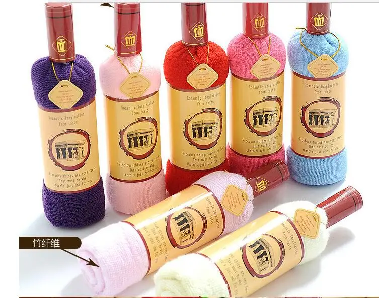 

Wine Bottle Shape Washcloth Creative Gift Drop Shipping 500pcs/lot with box packing wholesales fast dhl fedex shipping