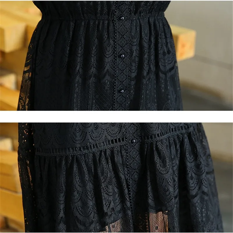 

Plus size 4XL Lace dress two pieces sets women 2018 summer fashion casual black long lace dress and Strap dress sets IOQRCJV1828