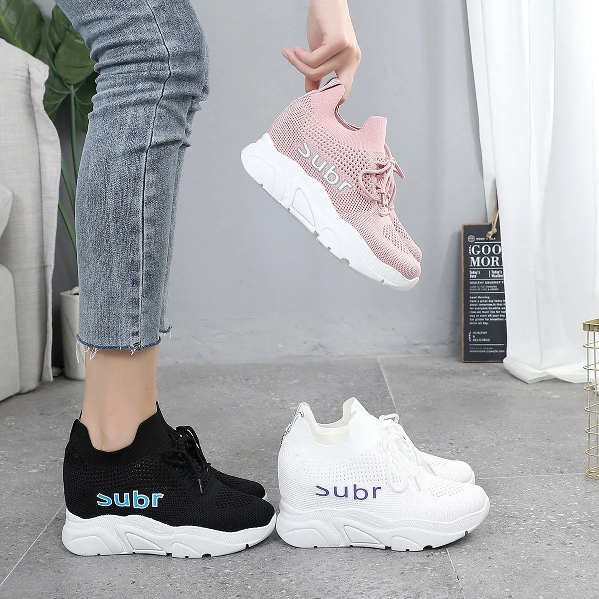Flying Knit Women's Summer Korean Openwork Mesh Shoes Increased Muffin Thick-soled Breathable Sneakers sneakers women | Обувь