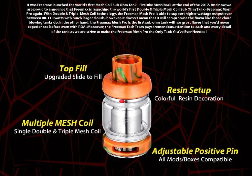 Новая сетка Freemax Pro Tank 6 мл Sub ом распылитель углеродное волокно Freemax Mesh Pro катушка Vape Смола Танк 17 цветов VS Zeus Dual RTA