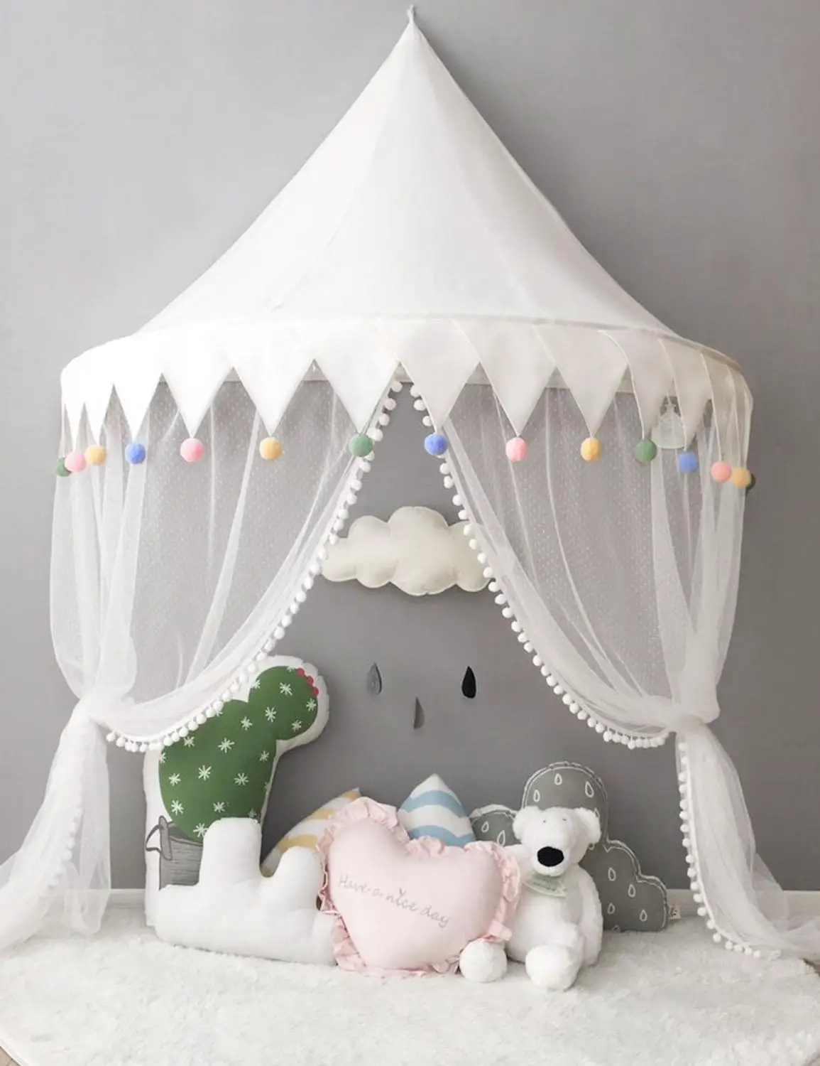 white ball canopy Детская кроватка Навес кровать шторы москитная сетка для детской кроватки Игровая палатка для детей Подарки игровой дом девочка украшение для комнаты мальчиков нордическая - Цвет: white ball canopy