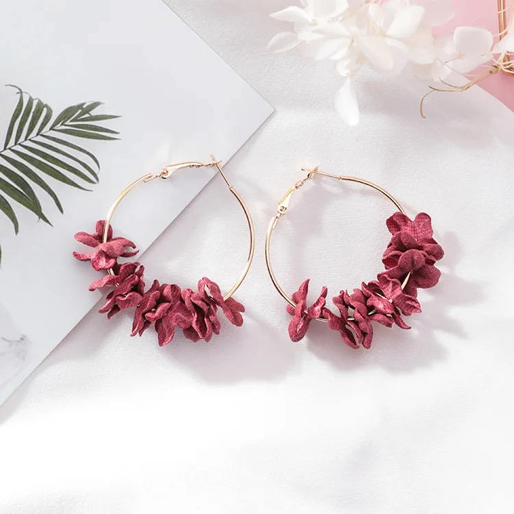 Корейский 5 цветов цветок из текстиля длинные серьги Эффектные для женщин