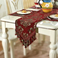 european luxury chenille jacquard fabrics table runner red pendant table flag placemat wedding banquet table decoration cloth f