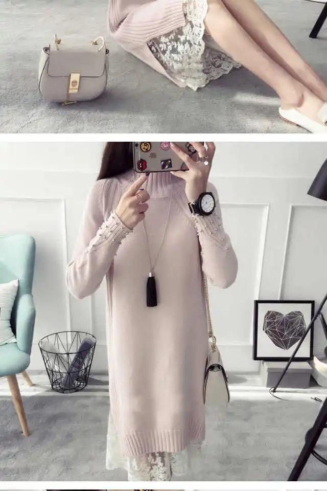 Uppin, новая мода high-Neck Sweater дамы с длинными рукавами платье-свитер женские свободные большой Размеры свитер Цвет женский
