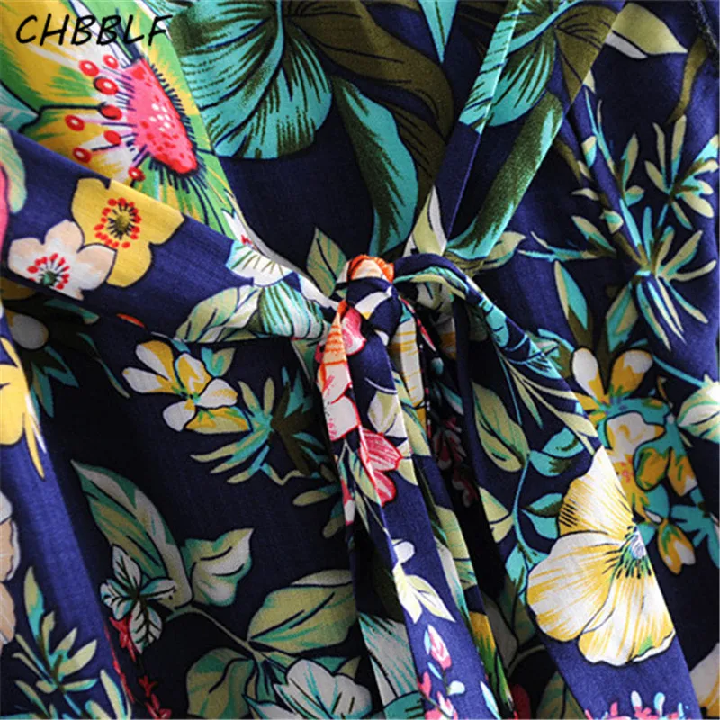 Женское платье с принтом CHBBLF плиссированное в стиле ретро рукавом фонариком и