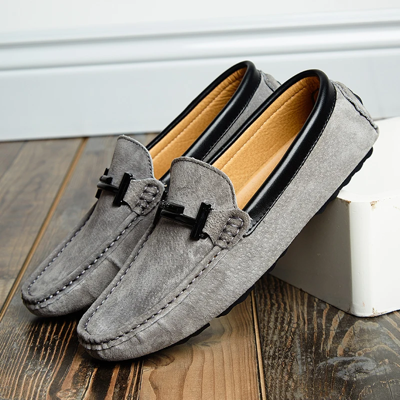 Men Shoes Loafers Casual Slip On Loafer Fur Moccasins Suede Size 6.5-10 Luxury Genuine Leather Driving | Обувь
