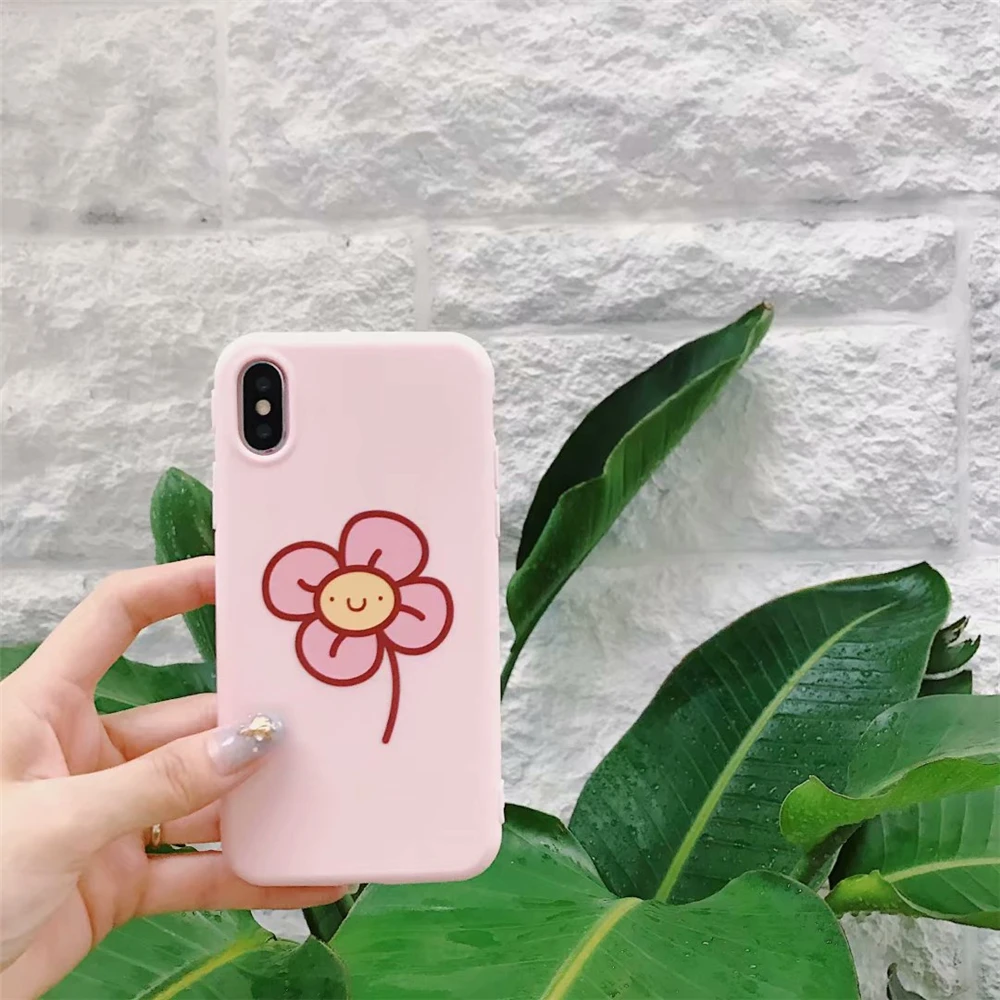 Korea Style Simple Pink Girly Budding Flowers Phone Case for IPhone 7 Soft TPU Silicon Back Cover 6 6S 8 Plus X 10 |