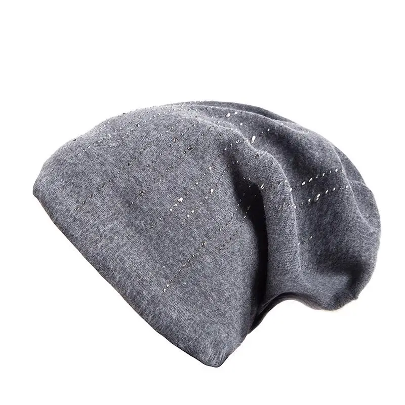 Dark gray Модная Осенняя Вязанная женская шапка со скошенным краем, стразы, зимние шапки для женщин, кашемировая шапка Гравити Фолз, шапки для девочек - Цвет: Dark gray
