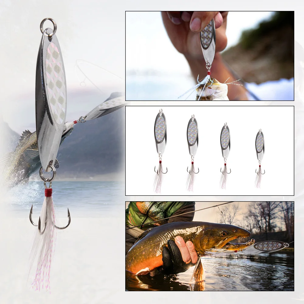 

Hyaena 5Pcs 5g/7g/21g/28g Metal Fishing Lure Sequins Spoon Spinner with Feather Hard Bait For Sea Lake Lure Wobblers Tool