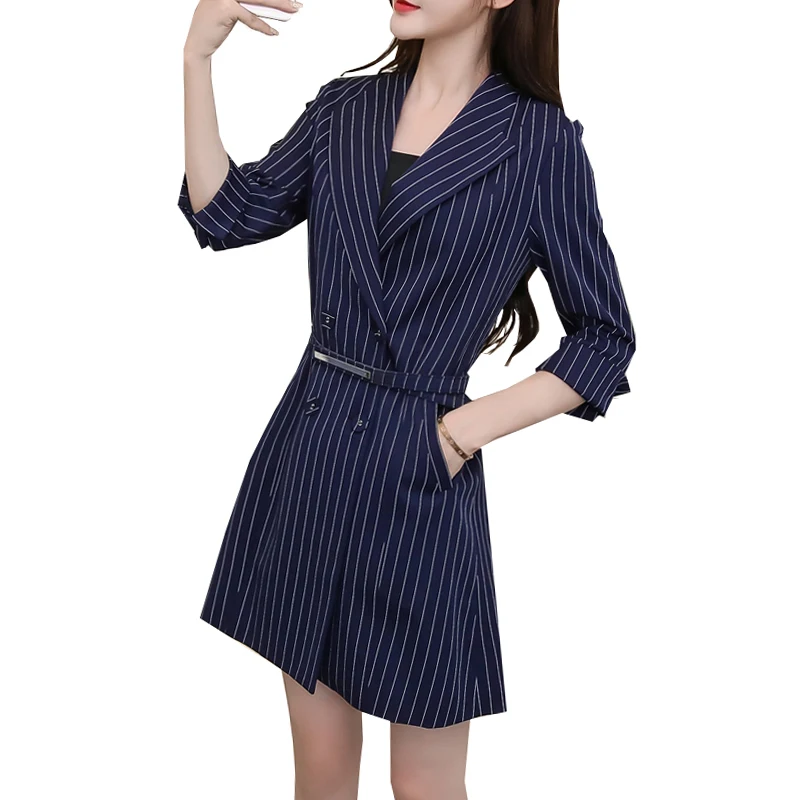 

OL Elegant Striped Pencil Dress Women Single-breasted Formal Sheath Bodycon Dresses Belted OL Wear To Work Vestidos