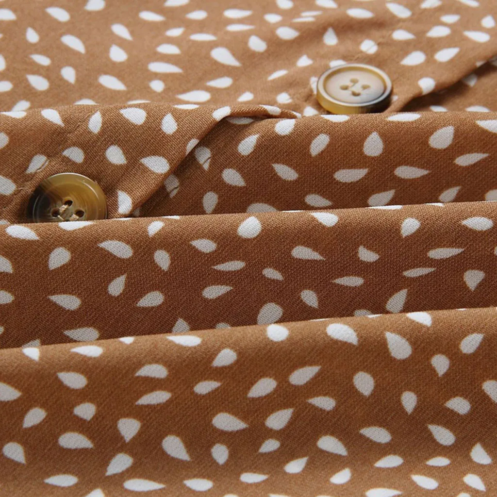 Летнее модное женское платье на пуговицах с принтом и оборками свободное