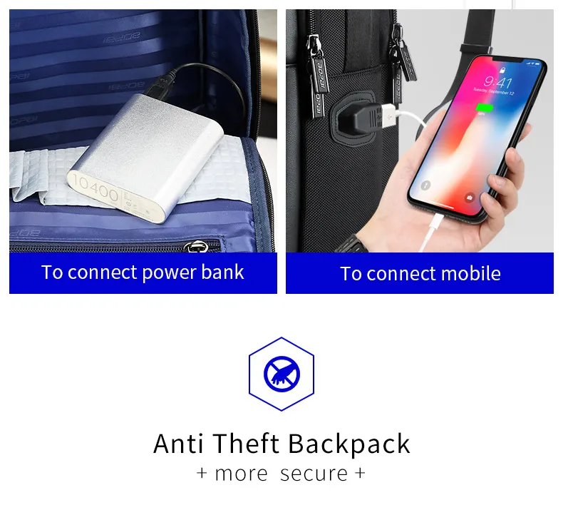 BOPAI, кожаный мужской рюкзак с защитой от кражи, рюкзак с usb зарядкой для ноутбука, 15,6 дюймов, многофункциональный деловой мужской рюкзак