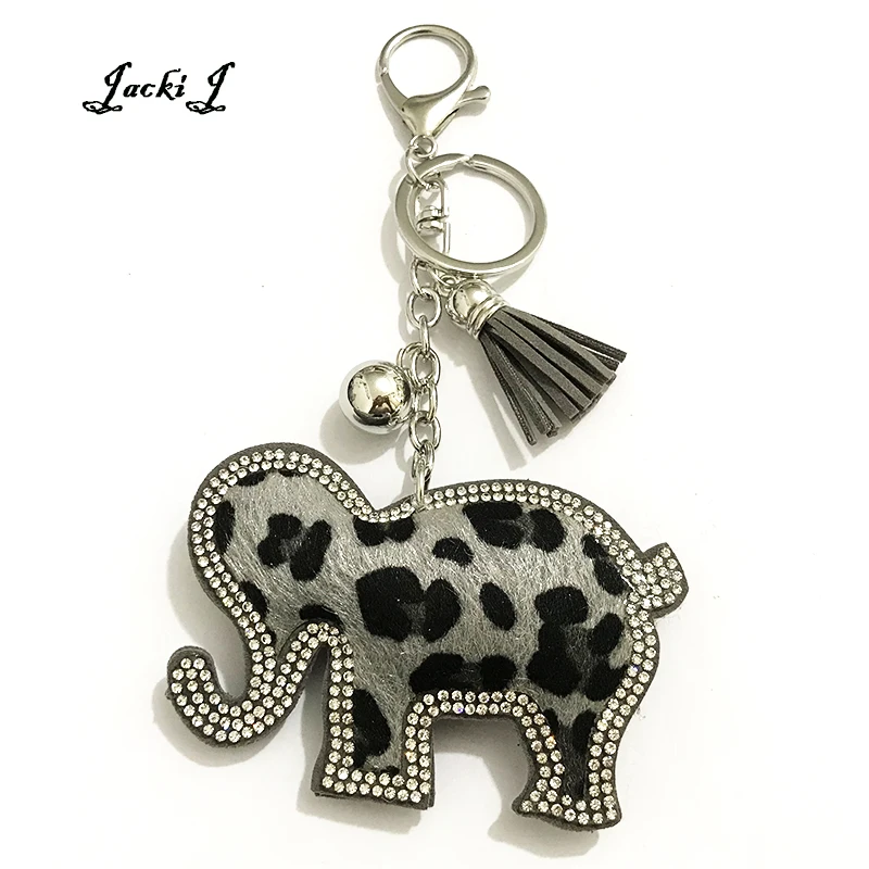 Серый леопардовый принт искусственный мех Слон брелок для женщин животное