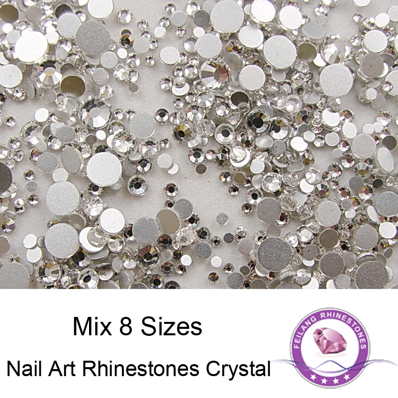 

Mix 8 Sizes Crystal & Crystal AB Rhinestone 1404pcs No Glue Nail Art Non Hotfix Rhinestones