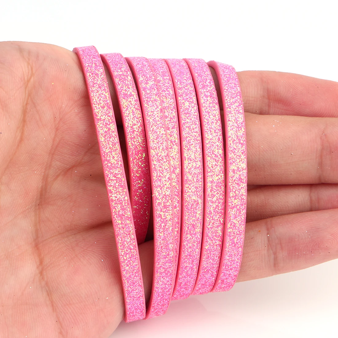 Pink XCHARMS 5 мм маленькие блестки плоский из искусственной кожи шнур и Веревка Diy ювелирных изделий Аксессуары, модные украшения браслет делая материалы - Цвет: Pink