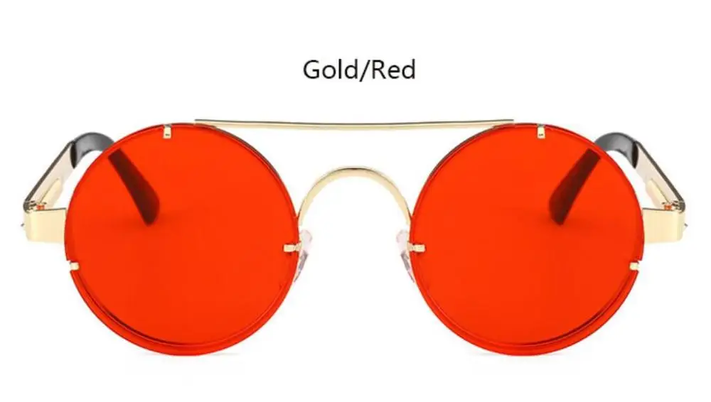 gold red Стимпанк Солнцезащитные очки круглая Золотая оправа металлические готические мужские женские очки от солнца брендовые дизайнерские черные очки мужские ретро очки - Цвет линз: gold red