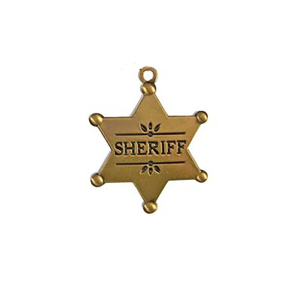 antique gold Металлический сплав Давид Звезда Форма помощник шерифа Шарм Отдел значок ювелирные изделия аксессуар для памяти сувенир подарок diy - Окраска металла: antique gold
