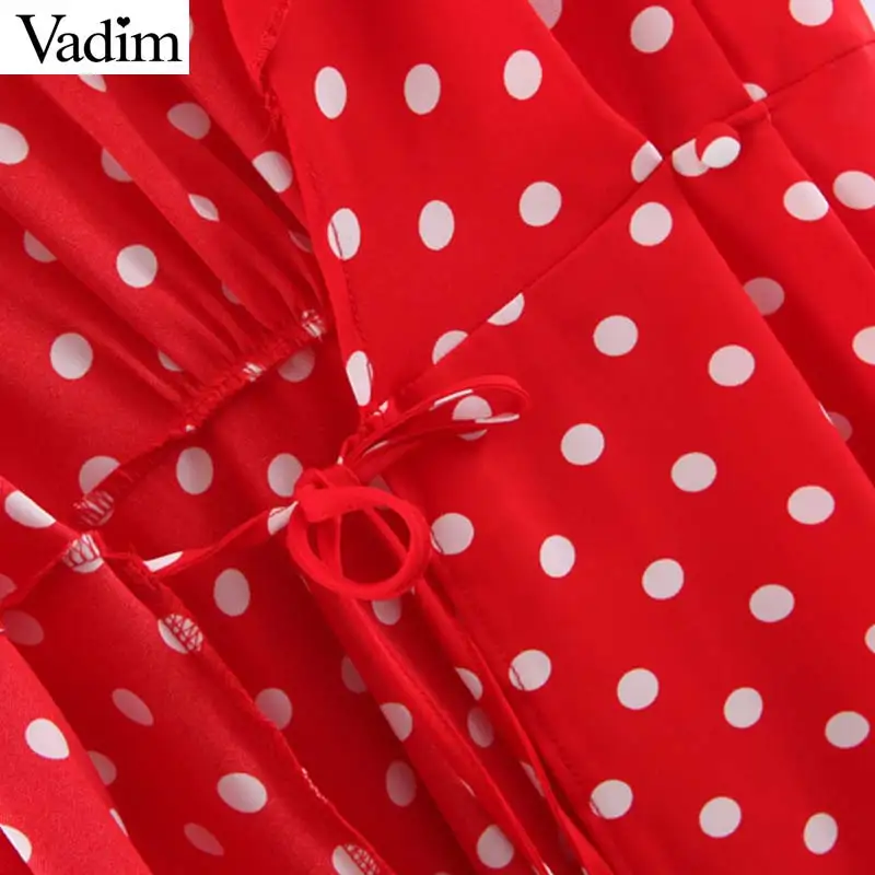 Вадим женщины dot печати ruffled wrap dress галстук бабочка Пояса V шеи крест дизайн
