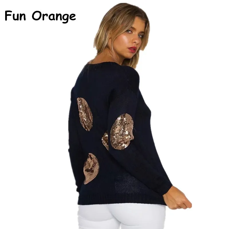 Весело оранжевый с блестками и круглым серый Вязание пуловер осень-зима 2017