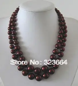 Очаровательный 2 ряда шоколадный коричневый жемчуг ожерелье оболочки | Украшения