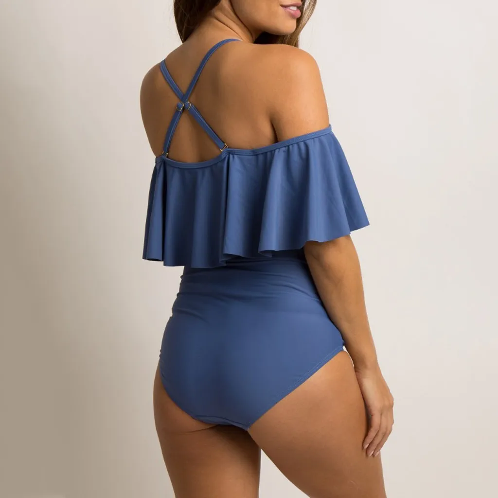 Женские Купальники для беременных танкини однотонные с оборками Женская цельная