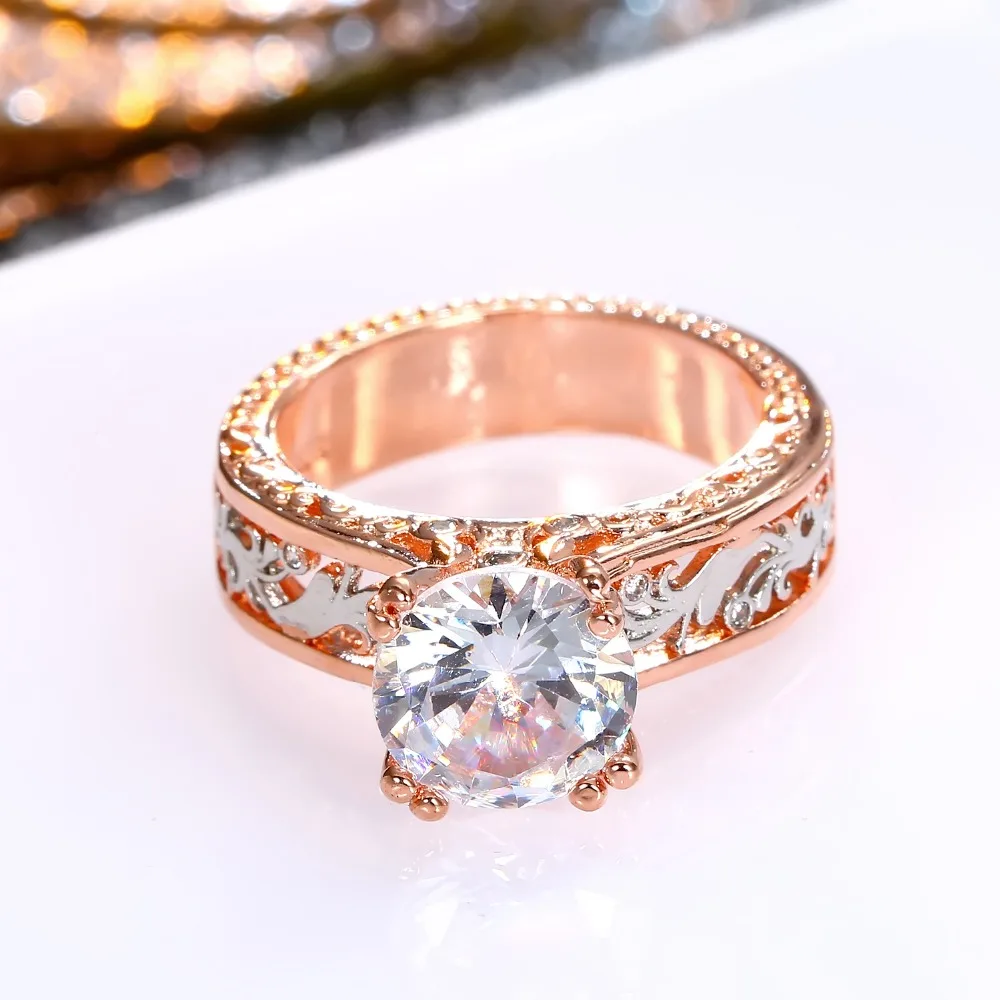 FAMSHIN, Ювелирное кольцо с камнем, Bague Femme, модное, розовое золото, цвет, лист, кристалл, свадебные кольца для женщин, ювелирные изделия, вечерние, подарки