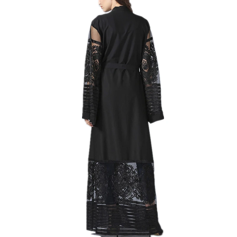 Кардиган с вышивкой кимоно мусульманское платье Abaya длинные платья модные черные