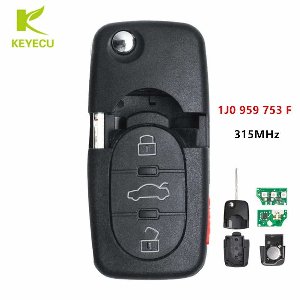 KEYECU складной дистанционный ключ 3 + 1 Кнопка 315 МГц 1J0 959 753 F с чипом ID48 для Volkswagen Jetta