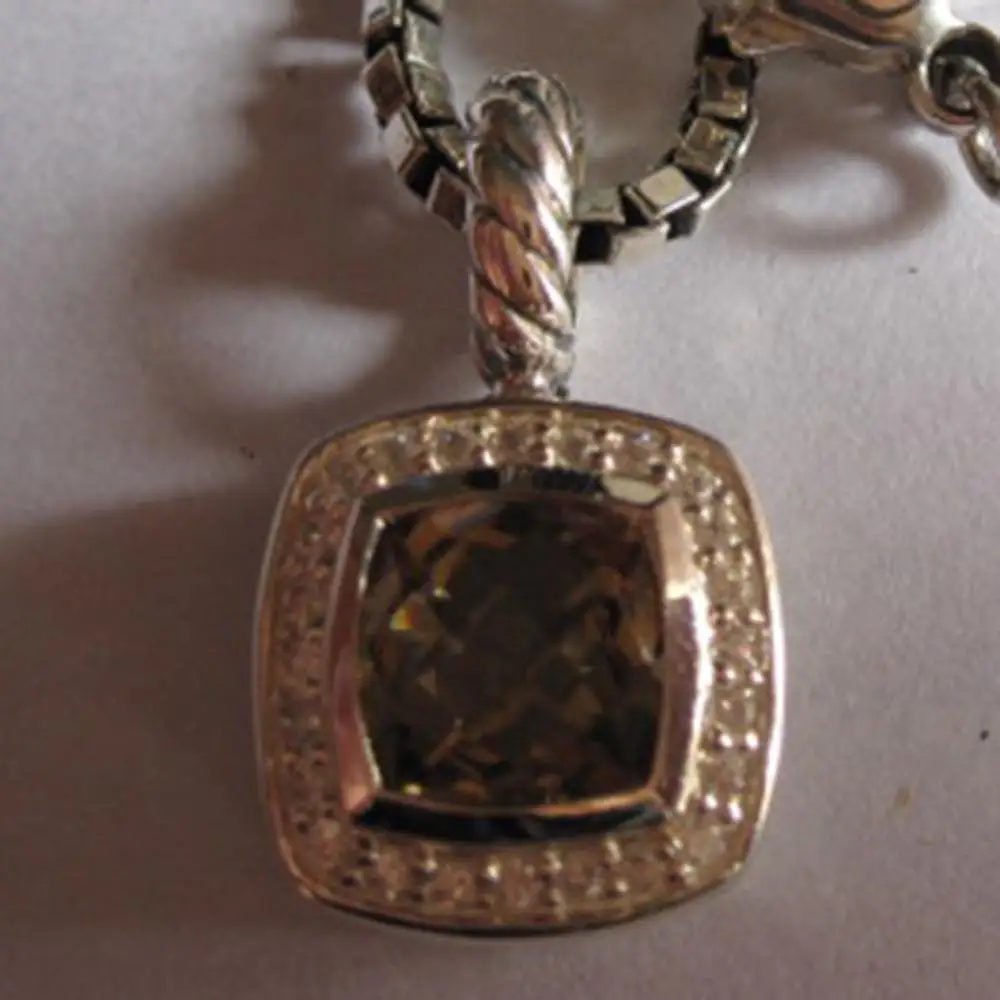 Smoky Quartz Ювелирные изделия из стерлингового серебра 7 мм, аметист, черный оникс, голубой топаз, миниатюрное ожерелье, женская подвеска, ожерелье, 2 мм, цепочка в коробке, 18 дюймов - Цвет камня: Smoky Quartz
