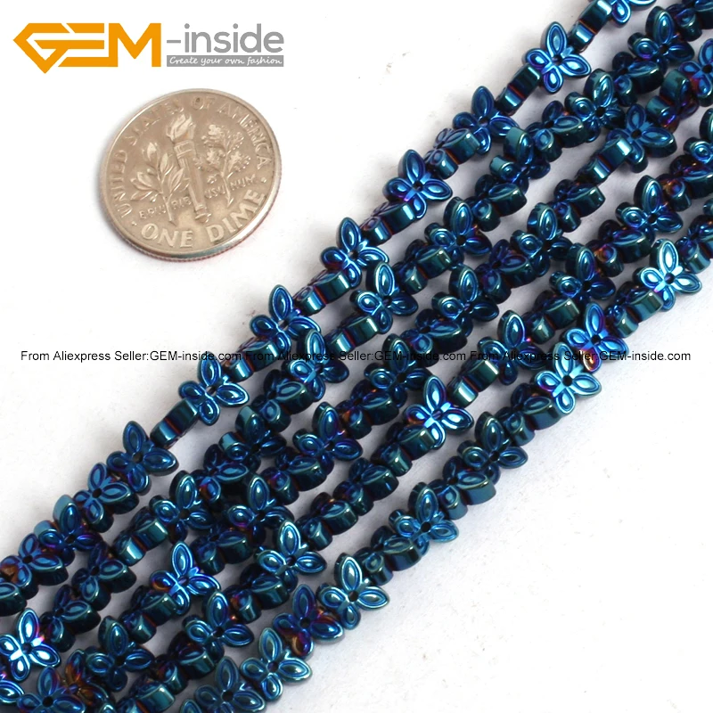 Жемчужные бусины с голубым металлическим покрытием отражающие гематитовые