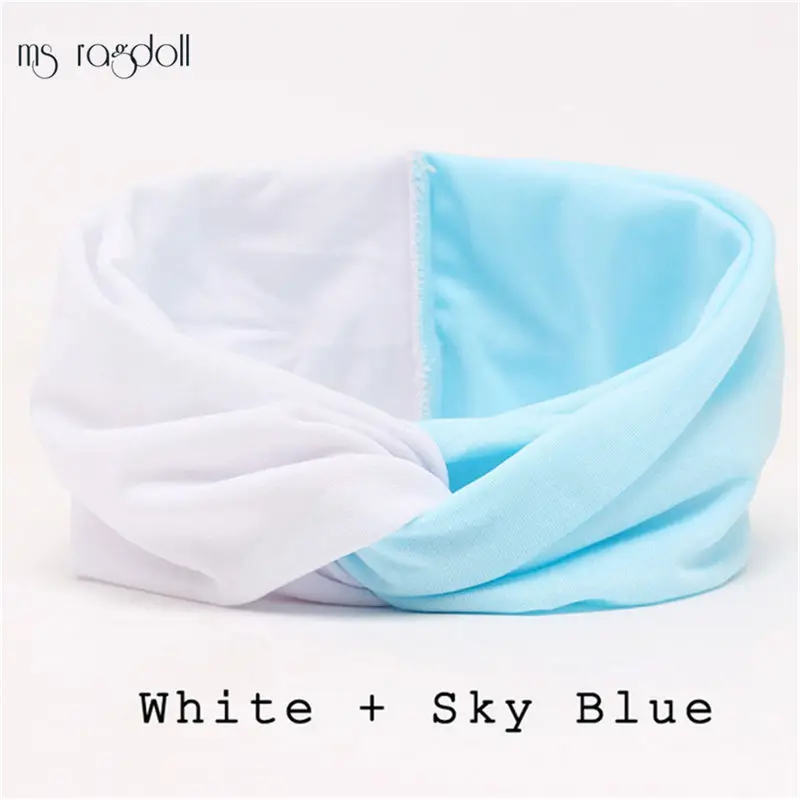 White Sky Blue Лоскутные тюрбан повязки на голову для женщин скрученные Стрейчевые заколки Спортивная Повязка На Голову Повязка на голову для йоги головная повязка бандана йога широкая повязка на голову - Цвет: White Sky Blue