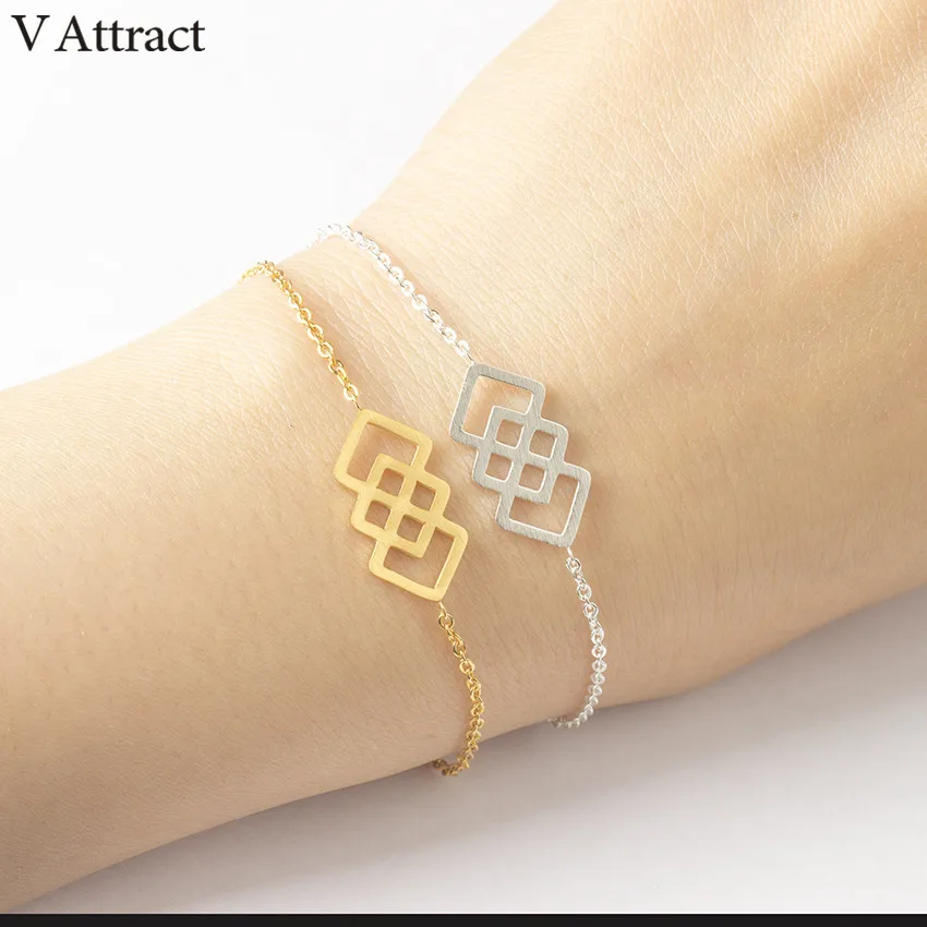 V Attract Dainty Triple Square Bracelet For Women Men Gold Silver Stainless Steel Minimalist Anniversary Gift|bracelets for|bracelets for