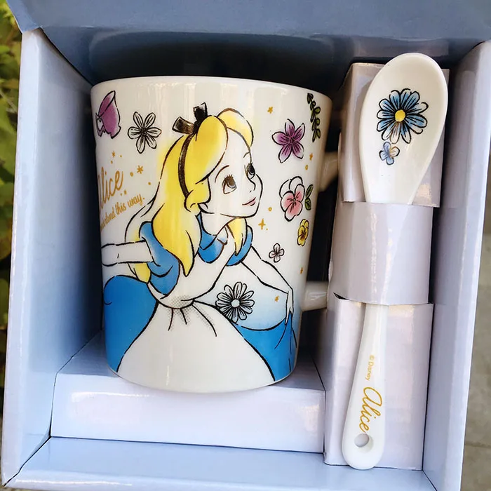 Ceramic 320ML cartoon mermaid coffee mugs cup with spoon lovely Minnie cups princess Alice milk water lovers mug nice gift | Дом и сад