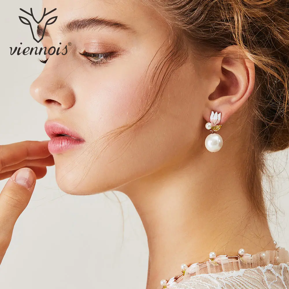 Viennois ожерелье с искусственным жемчугом, набор для женщин, розовое золото, цинковый сплав, цветок, свадебные украшения