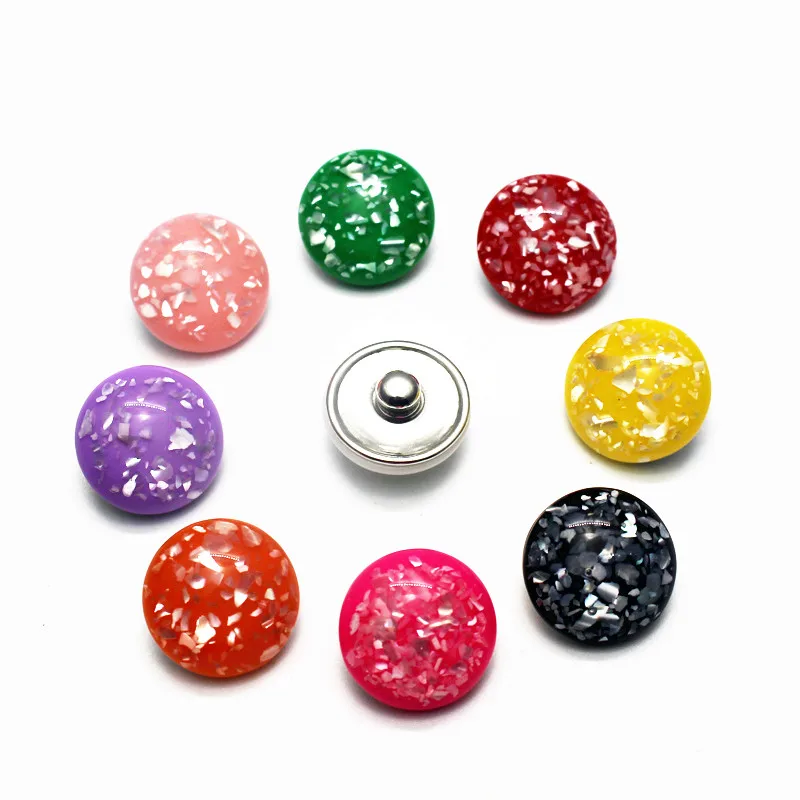

50pcs/lot colorful broken shell stone resin Snap Button Print Glass Snap Charms Fit 18mm DIY Ginger Snap Bracelet Jewelry