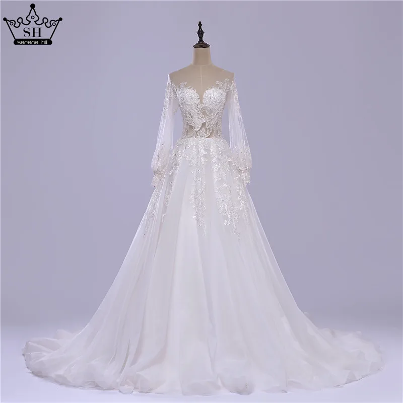 Vestido De Noiva белое Тюлевое свадебное платье с вышивкой с длинными рукавами сексуальное свадебное платье невесты Serene Hill HA2031 - Цвет: white