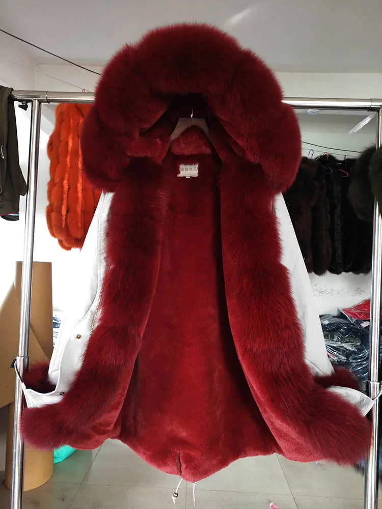 color 4 fox fur Натуральный мех длинный Лисий Мех животных пальто Джинсовая куртка с капюшоном верхняя одежда Плотные пуховики Для женщин зима натуральный натуральным лисьим меховой воротник Пальто для будущих мам - Цвет: color 4 fox fur