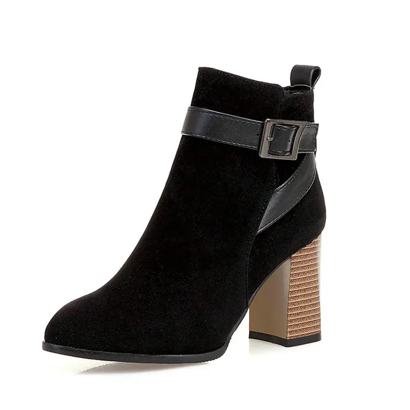 Женские флоковые ботильоны с пряжкой модные ботинки на молнии женские острым