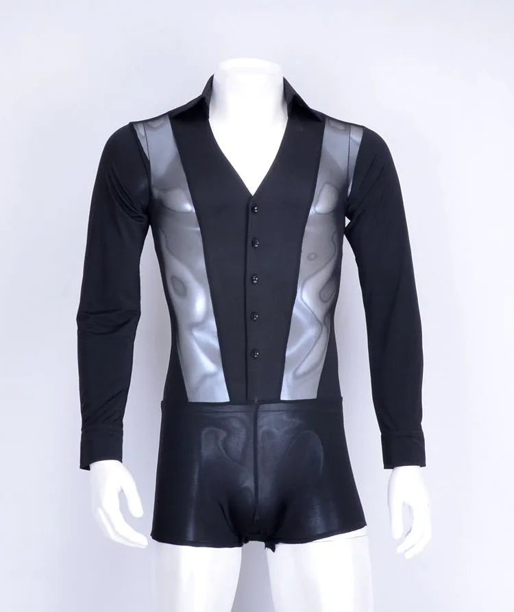 

Latin dance standard long sleeved V collar men Latin shirt