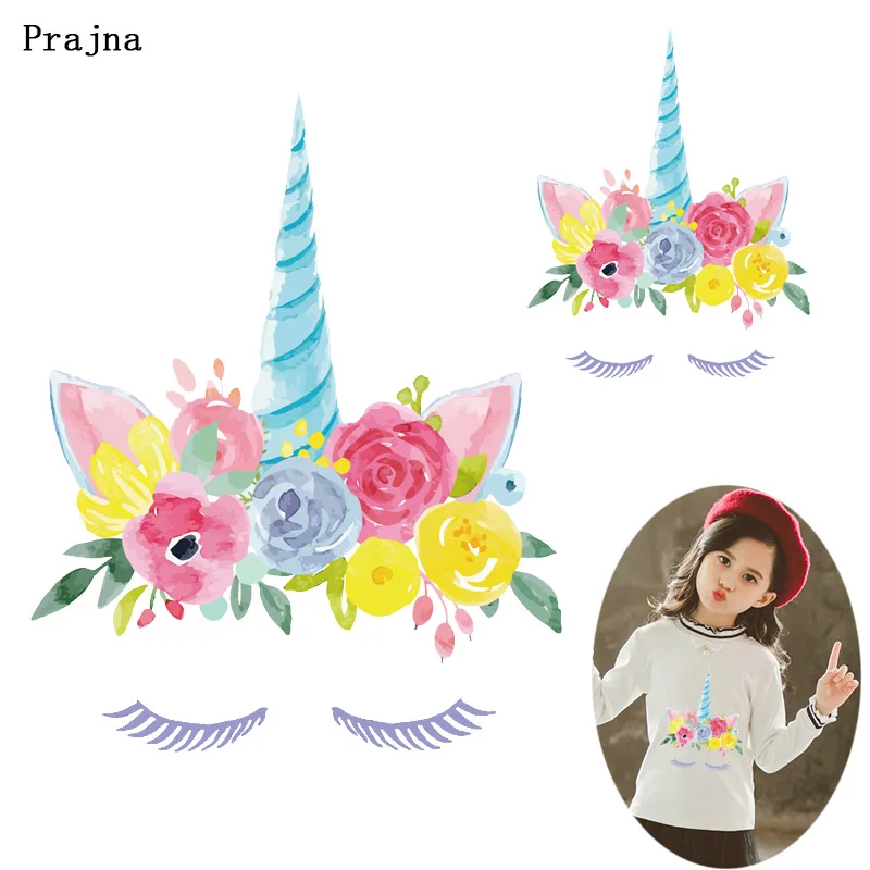 Prajna Unicorn Flowers Cute Heat Transfer Cartoon Iron On Eyelash for Clothing Kids Beauty DIY Washable Decoration H | Дом и сад