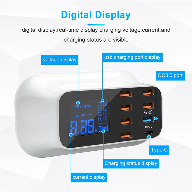 Rocketek Quick Charge 3,0 Smart usb type C USB зарядное устройство станция Led дисплей Быстрая зарядка телефон планшет для iPhone samsung адаптер