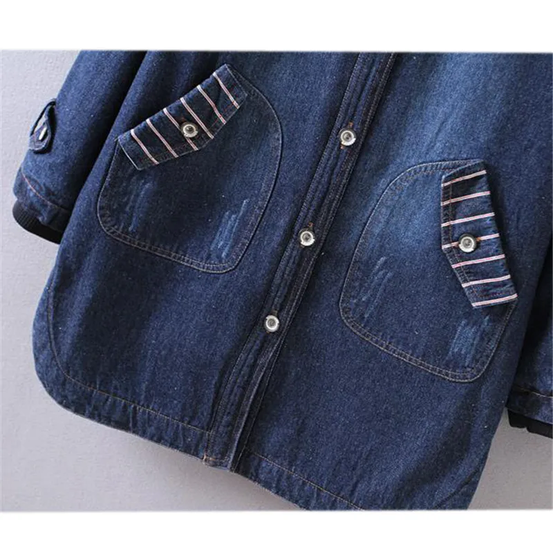 Осенне зимняя женская джинсовая бархатная куртка с капюшоном толстая хлопковая