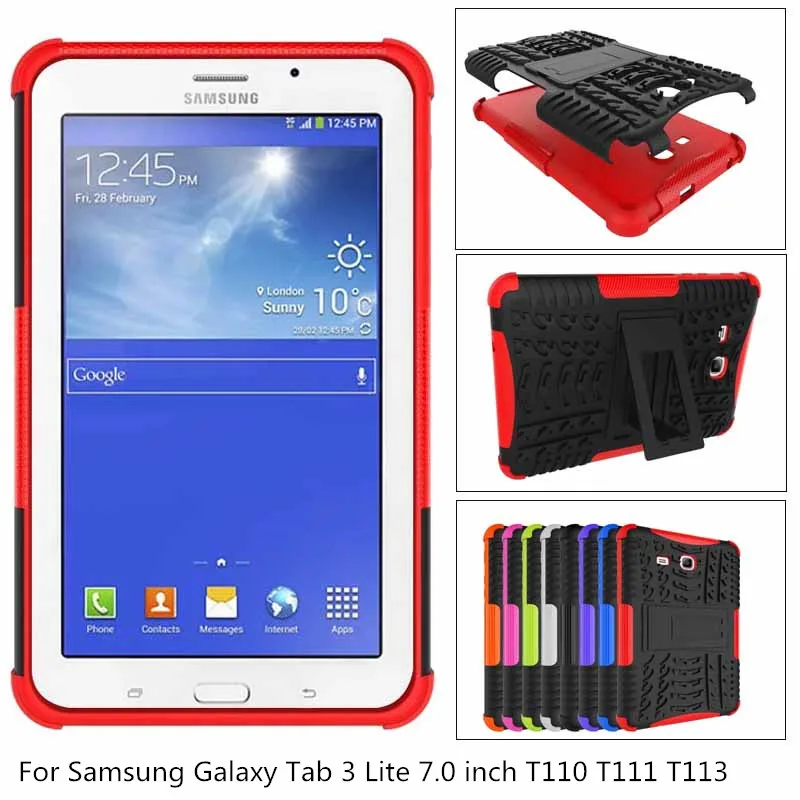 2 in 1 TPU + PC Armor Shockproof Non-Slip Stand Tablet Case Cover For Samsung Galaxy Tab 3 Lite 7.0 T110 T111 T113 SM-T110 + pen