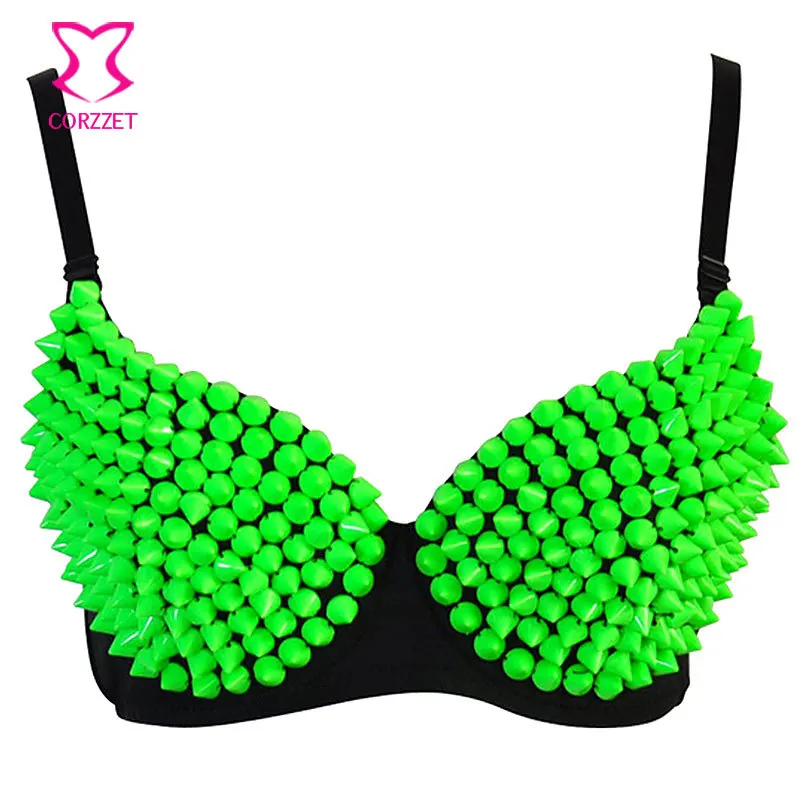 Фиолетовый карамельный цвет панк шипы заклепки Sujetadores пуш-ап Soutien Gorge сексуальный бюстгальтер для женщин Bralette бюстгальтер для клубных танцев - Цвет: Green