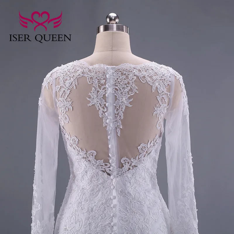 Иллюзия сзади с длинными рукавами чистый белый Vestidos De Novia мусульманские свадебные платья русалки Бразилия с длинными рукавами W0034