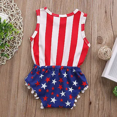 Newborn Infant Baby Girs Boys Kids national flag Romper Sleeveless Patchwork Tassel Jumpsuit Playsuit Outfit 0-24M | Детская одежда и