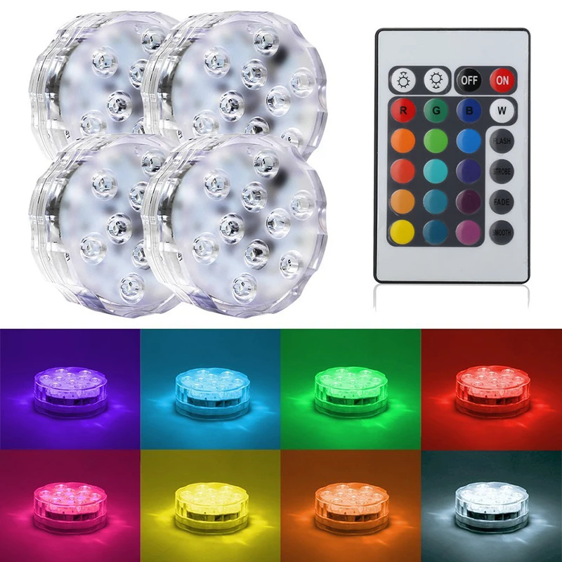 RGB погружной светодиодный дистанционный подводный светодиодный светильник 10 светодиодный s аккумулятор IP67 водонепроницаемый светильник для бассейна ваза-лампа плавающий светильник для бассейна