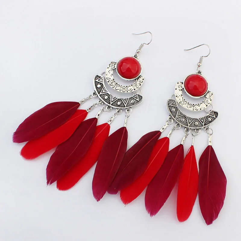 Античные племенные Глобальный Фестиваль Перо Родные длинные плеча Пыльник