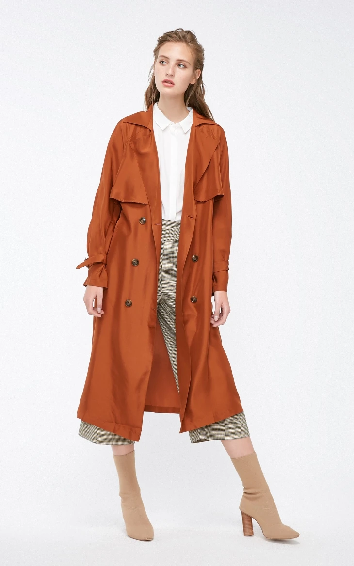 Vero Moda Тренч прямого кроя средней длины из шелка тутового цвета с отворотом | 318321515