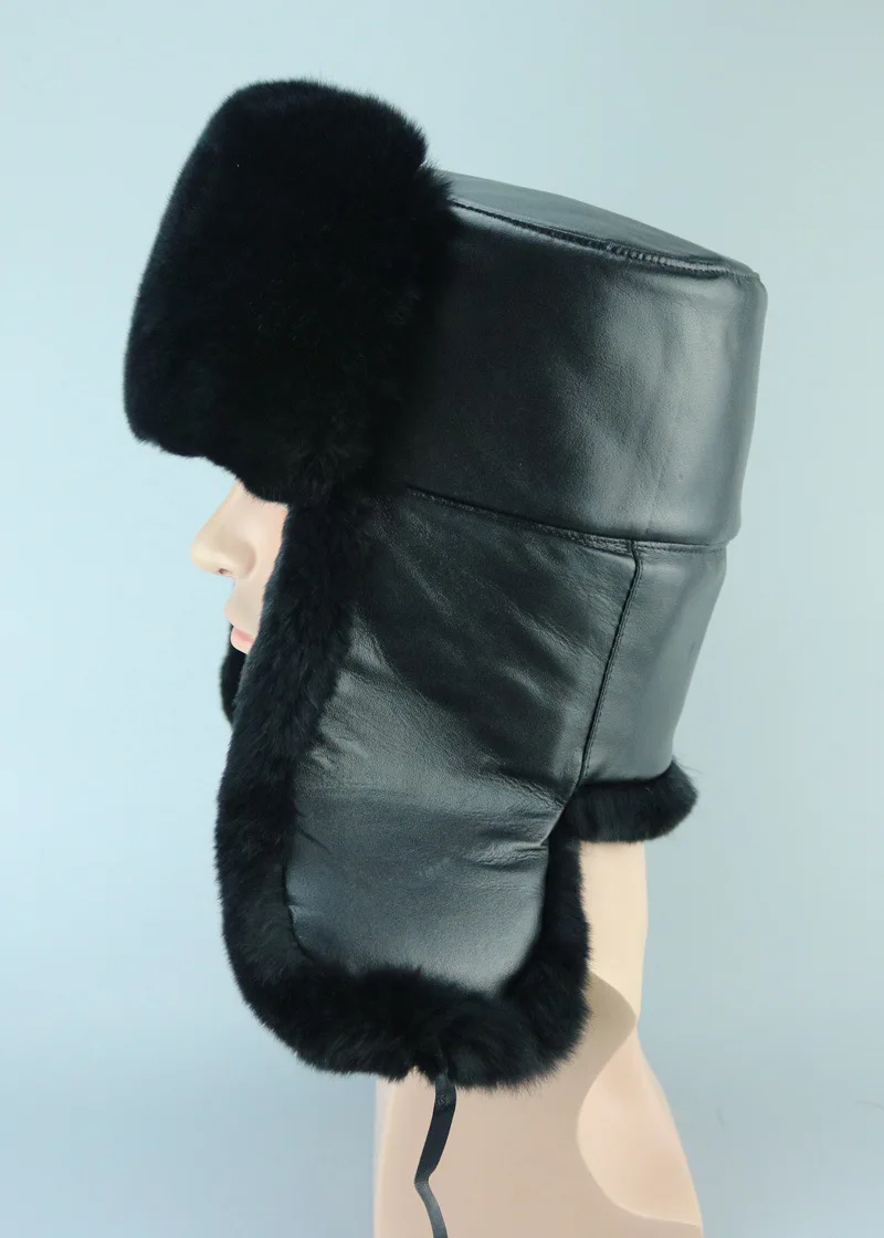 LFM 02 шапка из меха кролика рекс мужская натуральной кожи теплая овечьей